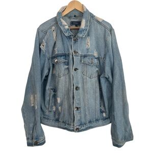 Ci Sono Denim Jacket 3X Plus Size Distressed Ripped Jean Trucker Light Wash